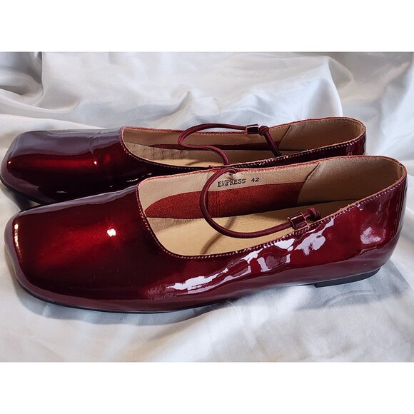 Empress Square Toe Flats Wine Patent Leather Slip on Elastic Strap EU 42 US 12 - Picture 2 of 14